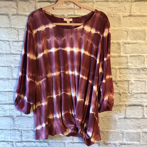 Como Vintage–Side Hem Twist Printed Knit Top, 3X.